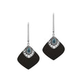 Sterling Silver Earrings With Black Shell And Blue Topaz Quartz Diamond Design
