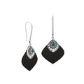 Sterling Silver Earrings With Black Shell And Blue Topaz Quartz Diamond Design