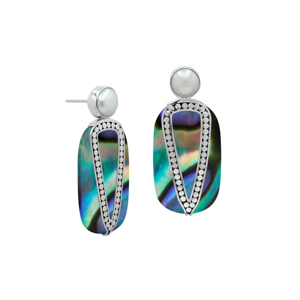 AE-1202-AB Sterling Silver Earring With Abalone Shell & Pearl Jewelry Bali Designs Inc 