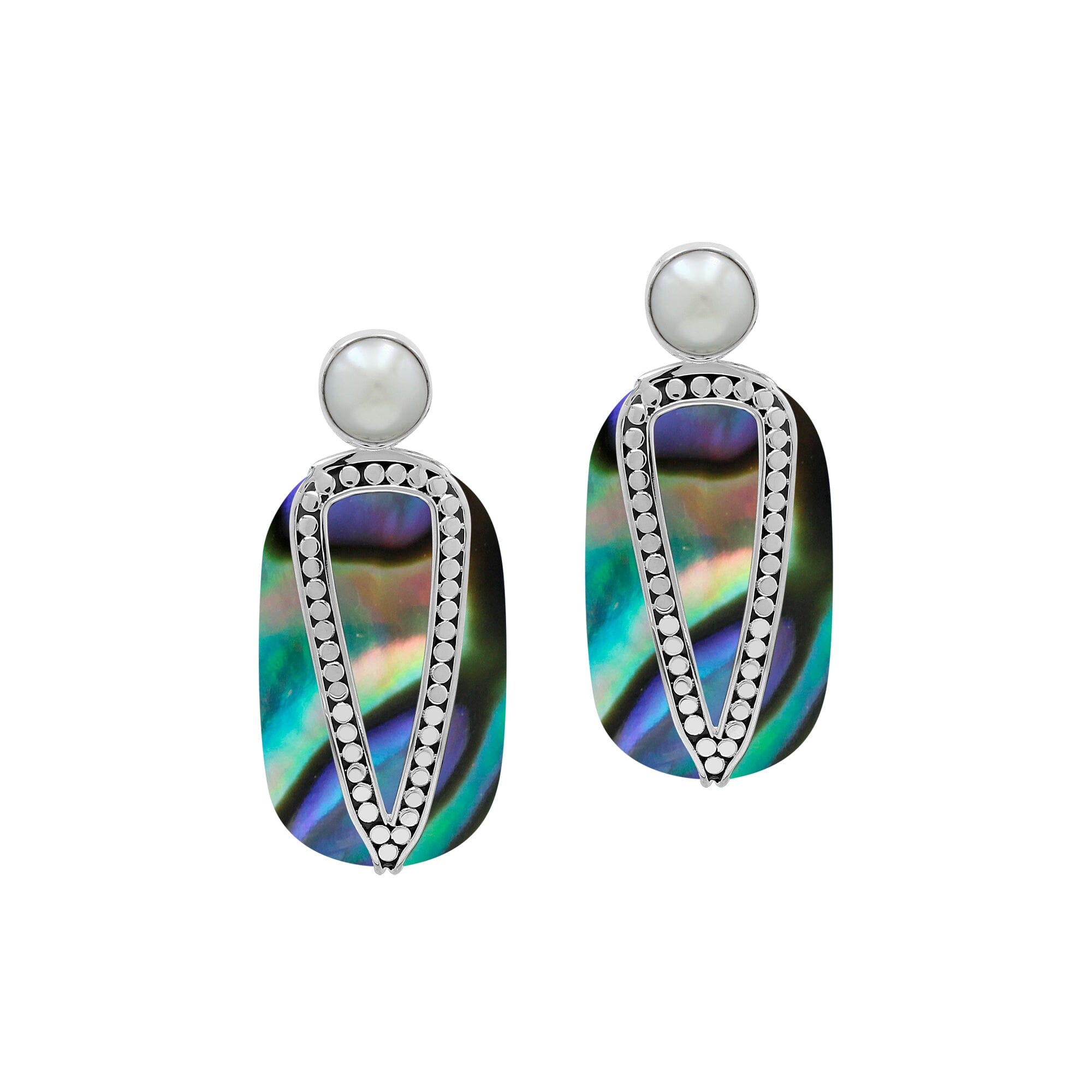 Sterling Silver Earrings With Abalone Shell And Pearl Accent
