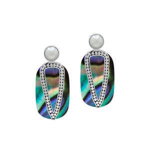 Sterling Silver Earrings With Abalone Shell And Pearl Accent