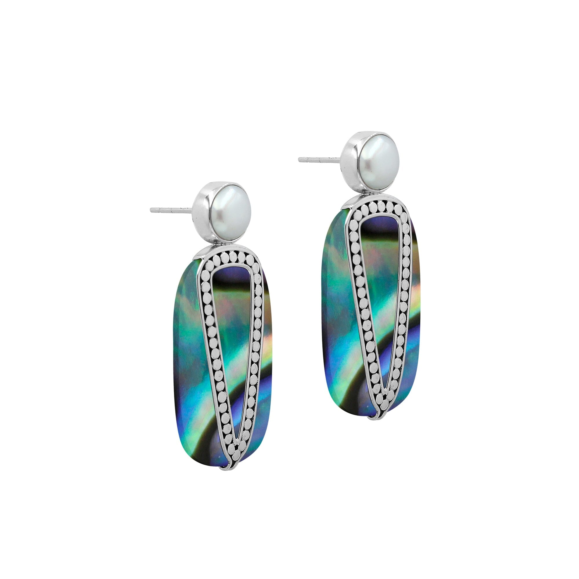 Sterling Silver Earrings With Abalone Shell And Pearl Accent