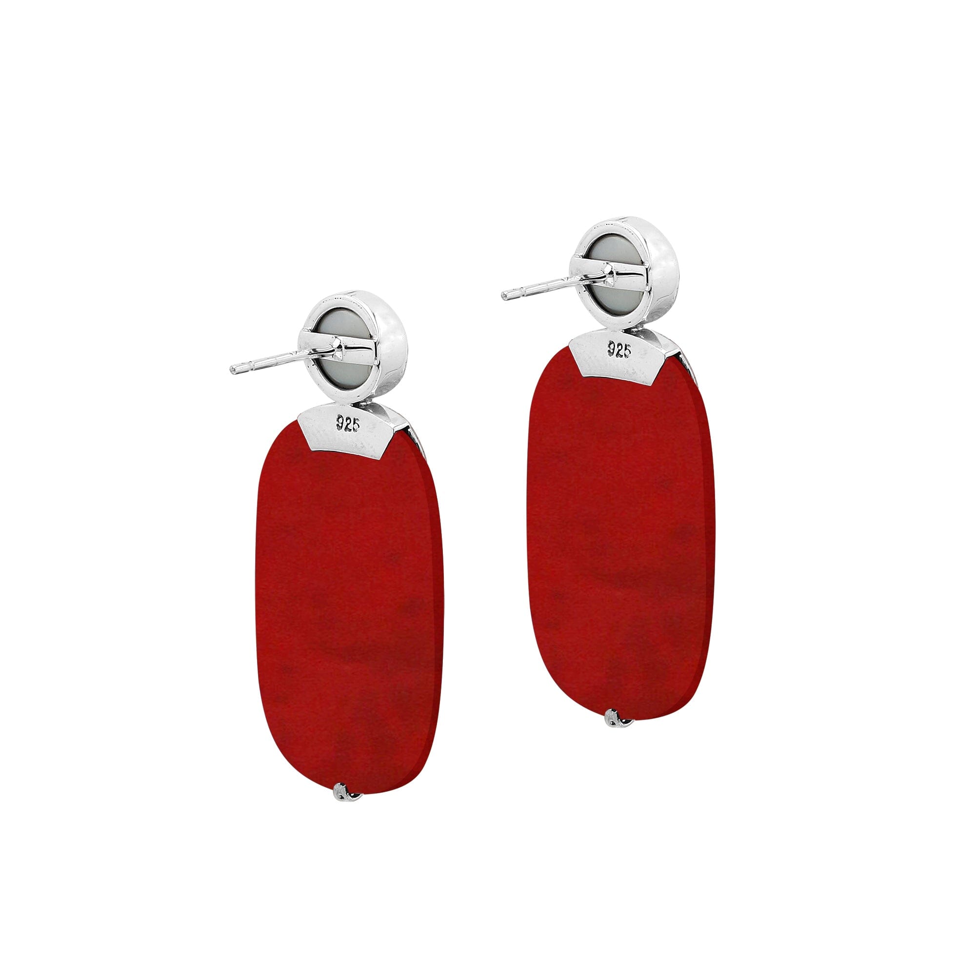 Sterling Silver Earrings With Red Coral And Pearl Accent