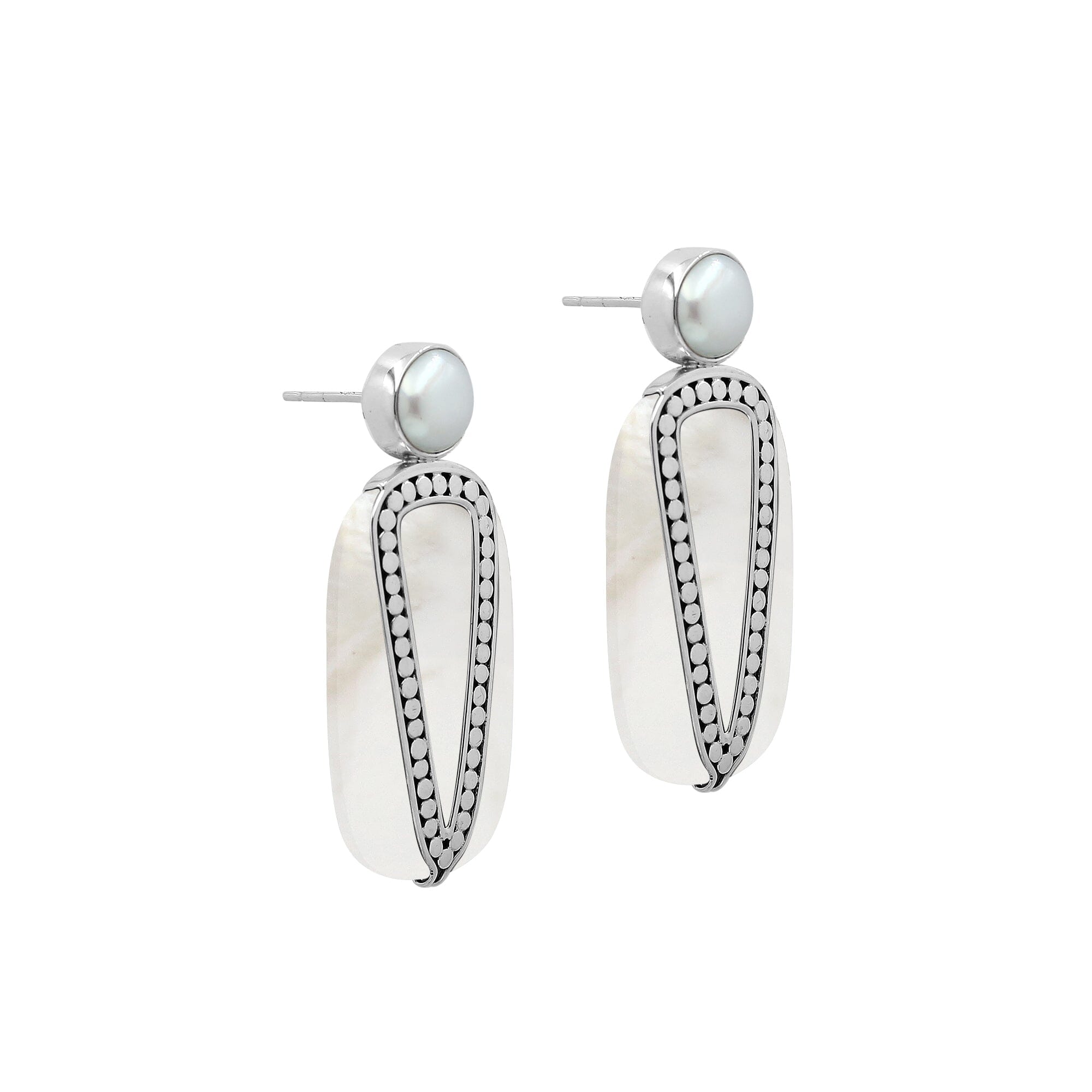 Sterling Silver Earrings With Mother Of Pearl And Pearl Accent