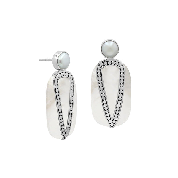 AE-1202-MOP Sterling Silver Earring With Mother Of Pearl & Pearl Jewelry Bali Designs Inc 
