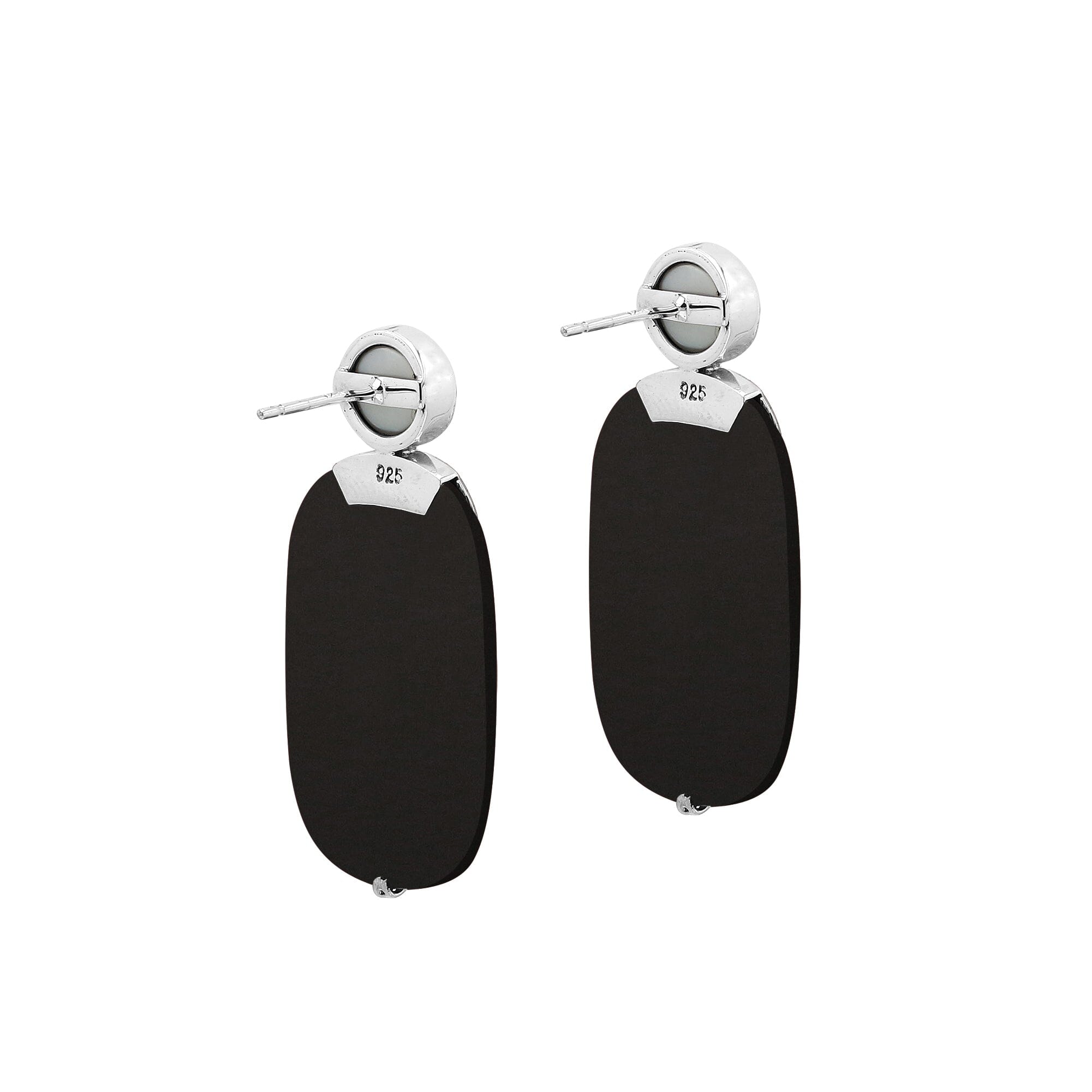 Sterling Silver Earrings With Black Shell And Pearl Accent