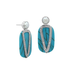 Sterling Silver Stud Earrings With Turquoise Shell And Pearl