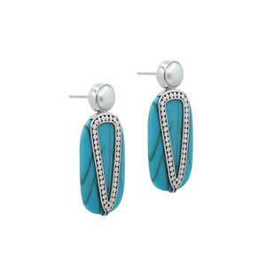 Sterling Silver Stud Earrings With Turquoise Shell And Pearl