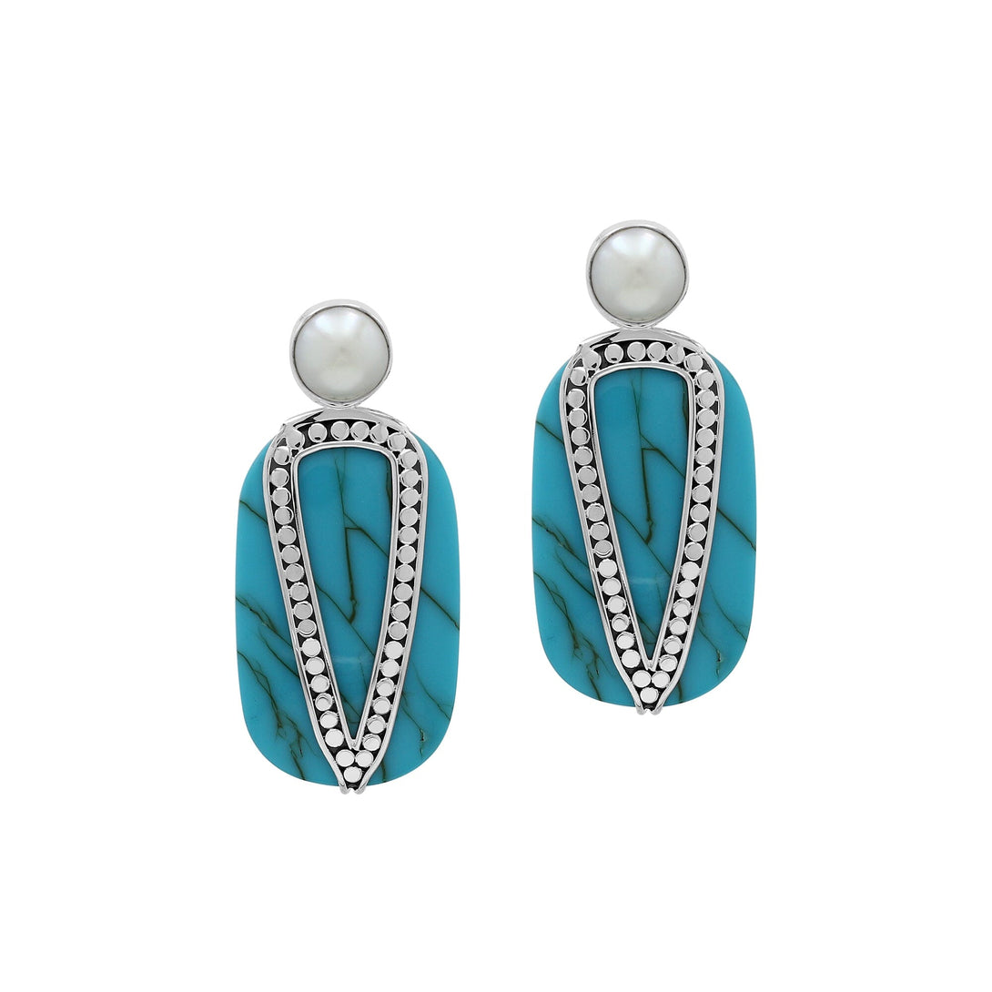 AE-1202-TQ Sterling Silver Earring With Turquoise & Pearl Jewelry Bali Designs Inc 