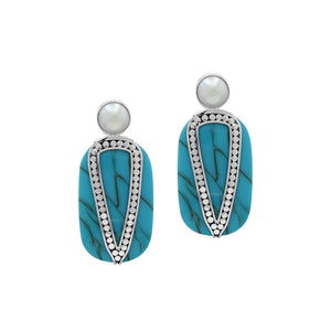 Sterling Silver Stud Earrings With Turquoise Shell And Pearl