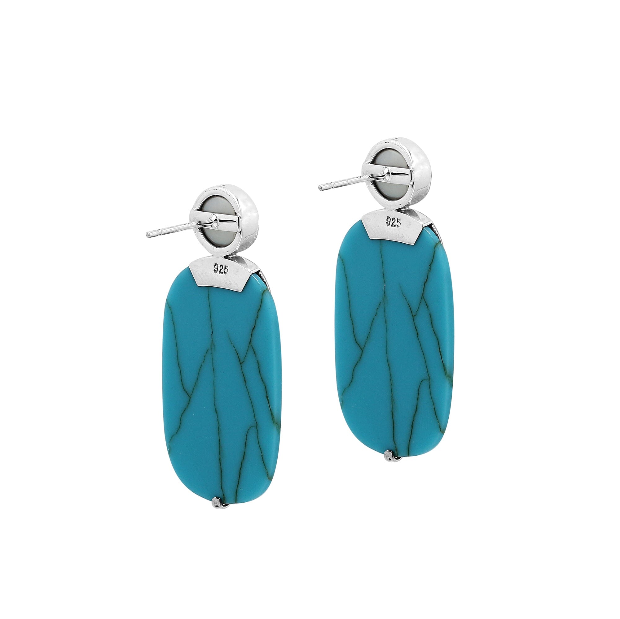 Sterling Silver Stud Earrings With Turquoise Shell And Pearl