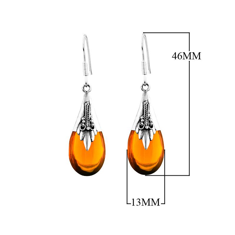 AE-6003-AB Sterling Silver Tears Drop Earring With Amber Jewelry Bali Designs Inc 