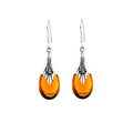 Sterling Silver Amber Teardrop Floral Pattern Drop Earrings