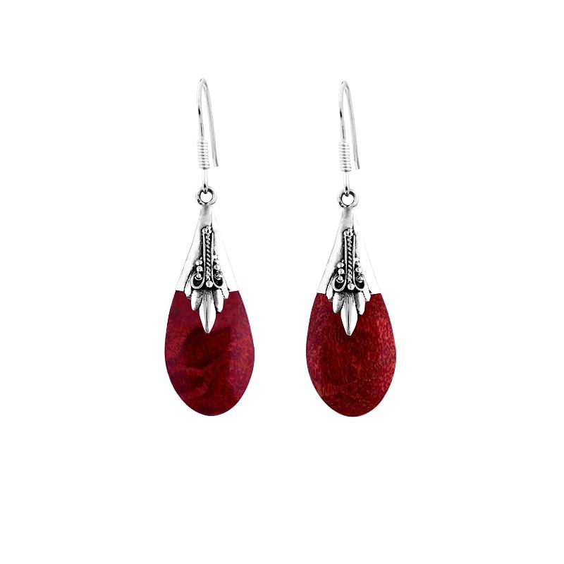 AE-6003-CR Sterling Silver Tears Drop Earring With Coral Jewelry Bali Designs Inc 