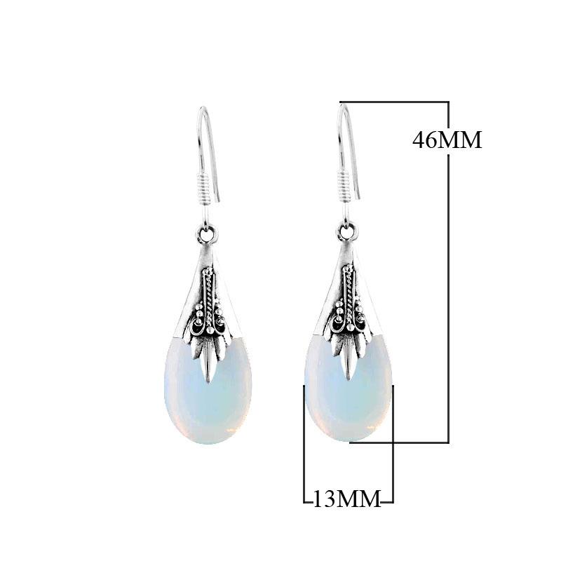 Sterling Silver Opalite Teardrop Floral Pattern Drop Earrings