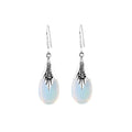 Sterling Silver Opalite Teardrop Floral Pattern Drop Earrings