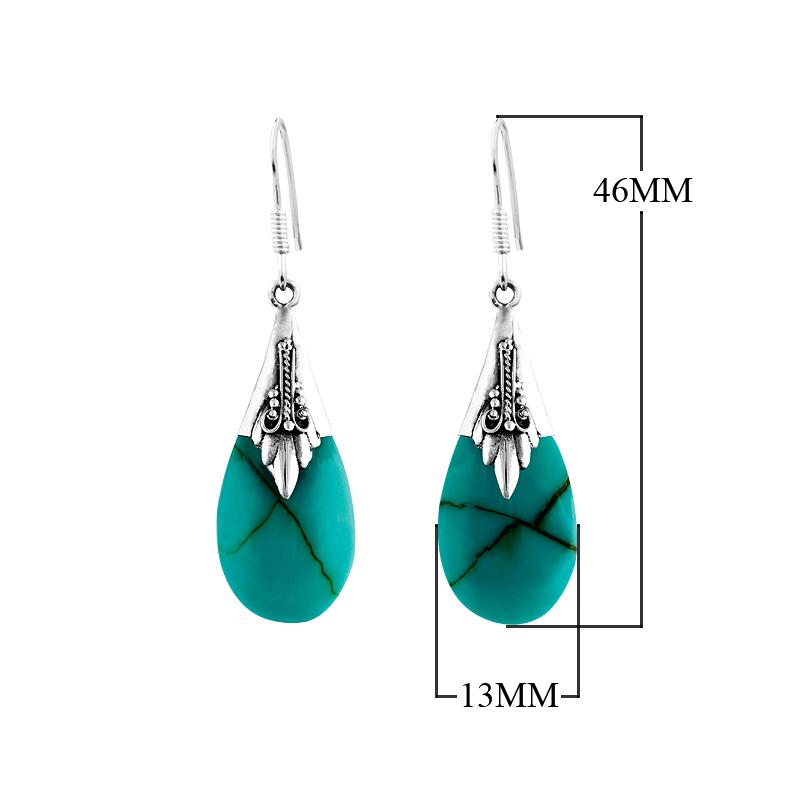 Sterling Silver Turquoise Shell Teardrop Floral Pattern Drop Earrings
