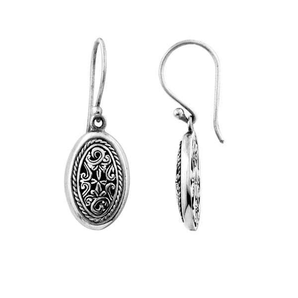 Sterling Silver Oval Engraved Pattern Drop Earrings