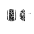 Sterling Silver Rectangular Engraved Pattern Push Back Earrings