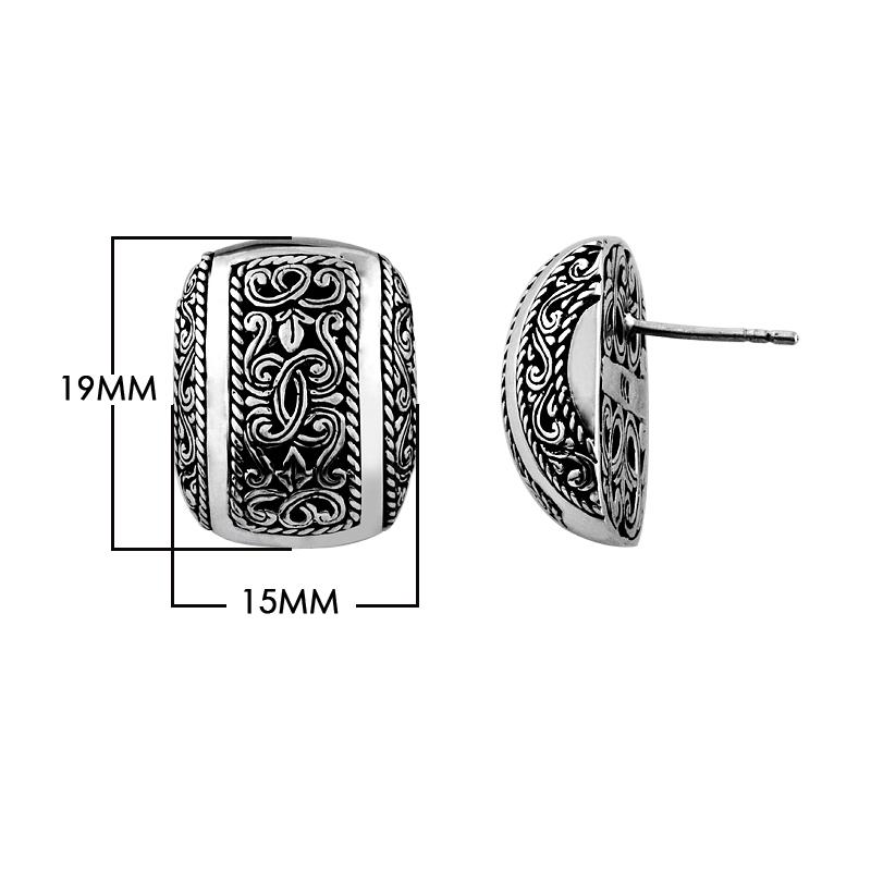 Sterling Silver Rectangular Engraved Pattern Push Back Earrings