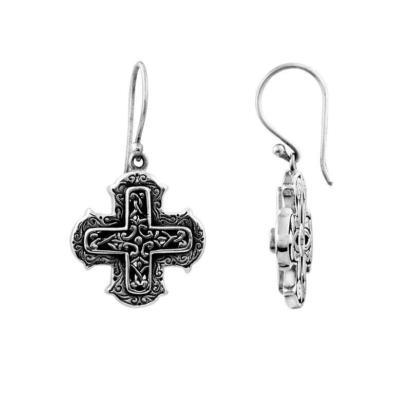 AE-6008-S Sterling Silver Cross Shape Earring With Plain Silver Jewelry Bali Designs Inc 