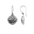 Sterling Silver Floral Round Engraved Pattern Drop Earrings