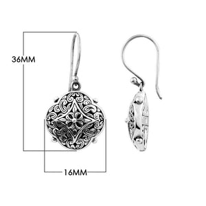 Sterling Silver Floral Round Engraved Pattern Drop Earrings