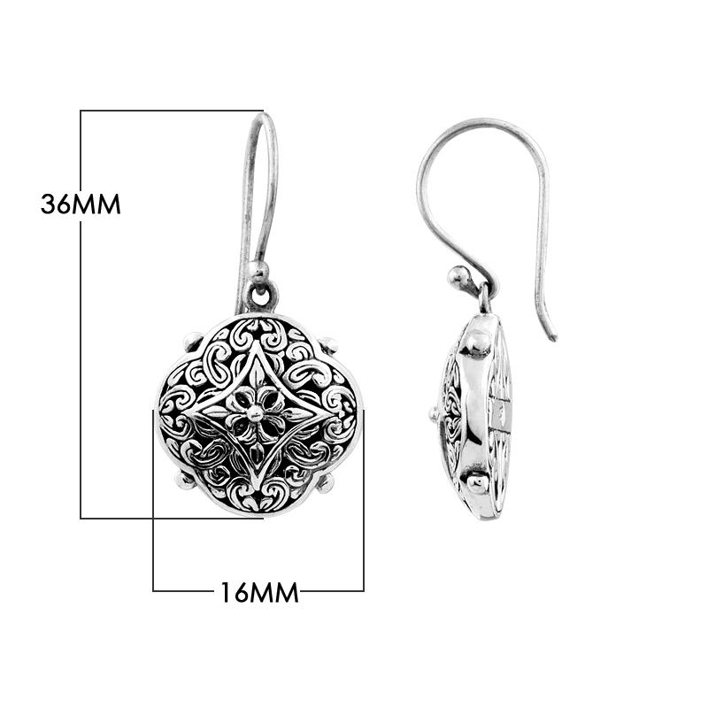 Sterling Silver Floral Round Engraved Pattern Drop Earrings
