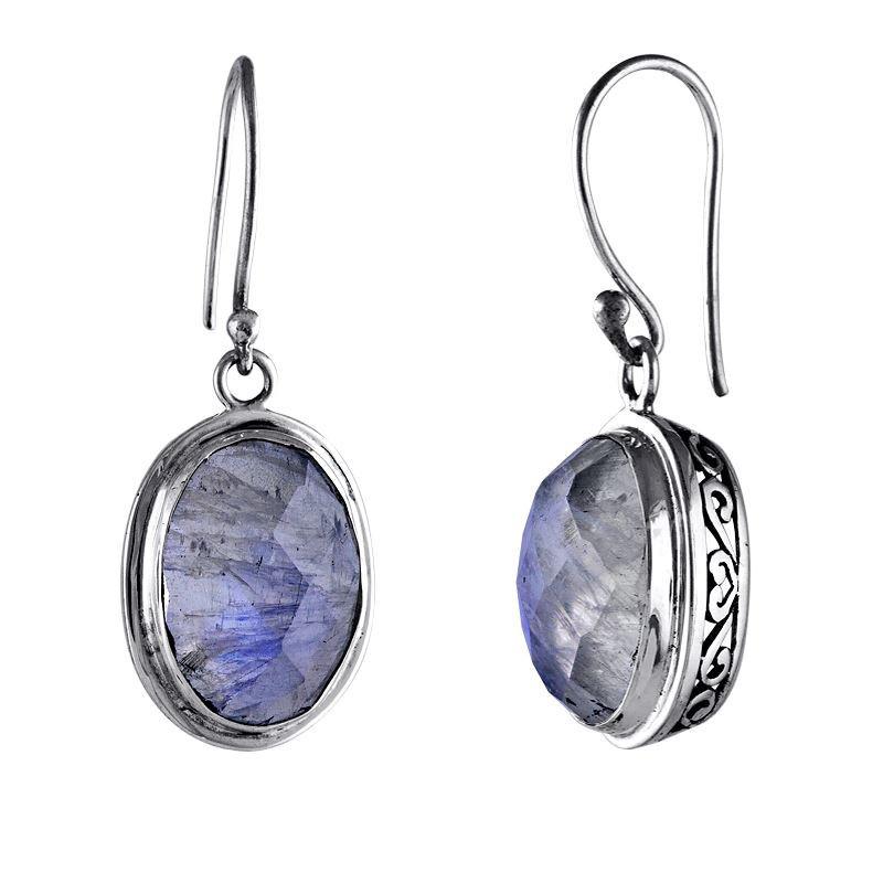AE-6020-RM Sterling Silver Oval Shape Earring With Rainbow Moonstone Jewelry Bali Designs Inc 