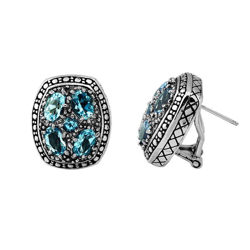 AE-6022-BT Sterling Silver Earring With Blue Topaz Q. Jewelry Bali Designs Inc 