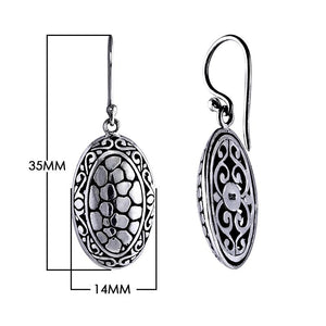 Sterling Silver Oval Filigree Engraved Pattern Drop Earrings