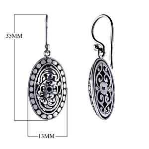 Sterling Silver Oval Filigree Dot Pattern Drop Earrings