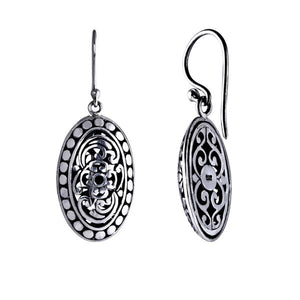 Sterling Silver Oval Filigree Dot Pattern Drop Earrings