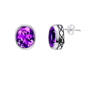 Sterling Silver Oval Amethyst Quartz Stud Earrings