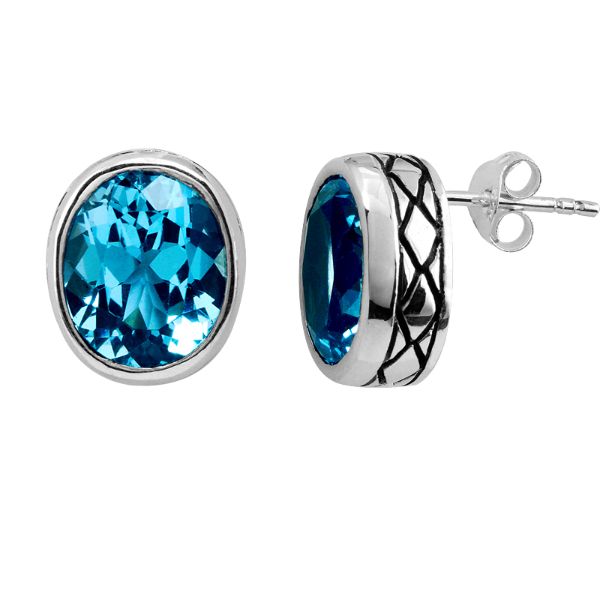 AE-6026-BT Sterling Silver Earring With Blue Topaz Q. Jewelry Bali Designs Inc 