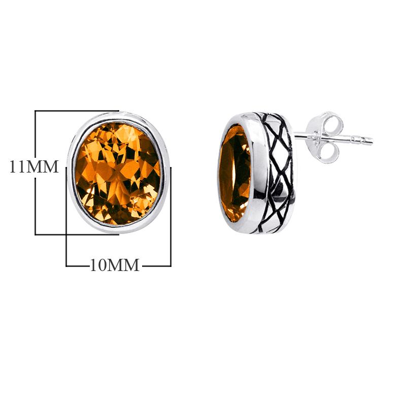 Oval Citrine Quartz Sterling Silver Stud Earrings