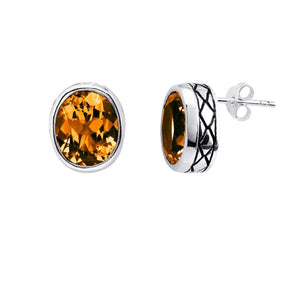 Oval Citrine Quartz Sterling Silver Stud Earrings