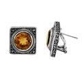 Square Sterling Silver Citrine Quartz Omega Clip Earrings
