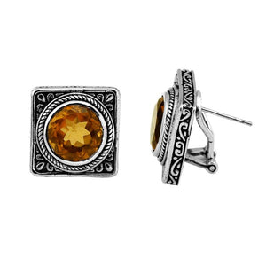 Square Sterling Silver Citrine Quartz Omega Clip Earrings