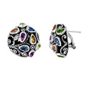 Sterling Silver Dome Multi Stone Quartz Earrings With Omega Clip