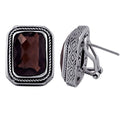 Sterling Silver Rectangle Earrings With Smokey Quartz And Omega Clip