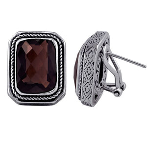 Sterling Silver Rectangle Earrings With Smokey Quartz And Omega Clip