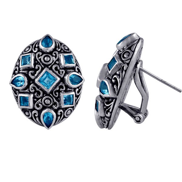 AE-6044-BT Sterling Silver Earring With Blue Topaz Jewelry Bali Designs Inc 