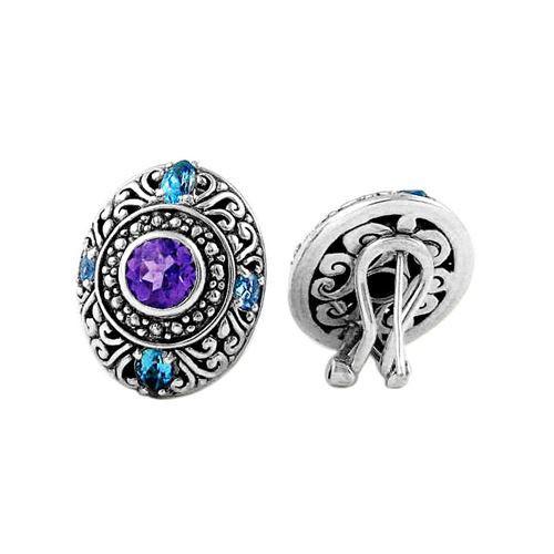 AE-6047-CO1 Sterling Silver Earring With Amethyst, Blue Topaz Jewelry Bali Designs Inc 