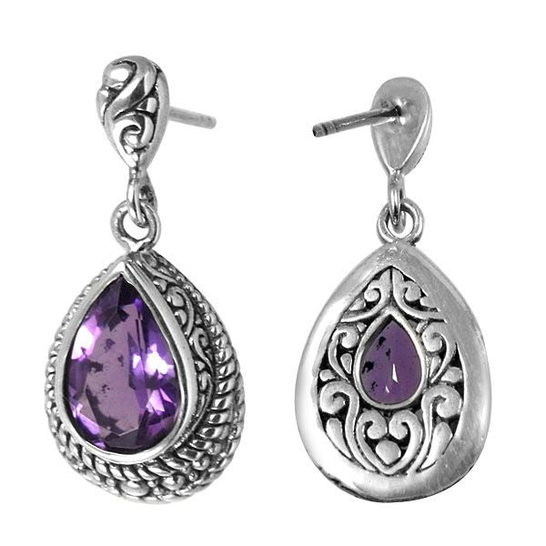 AE-6048-AM Sterling Silver Earring With Amethyst Q. Jewelry Bali Designs Inc 