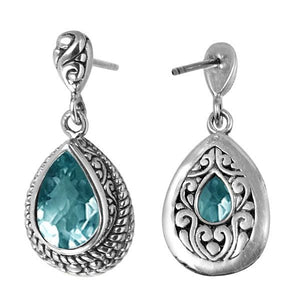 Sterling Silver Blue Topaz Quartz Teardrop Earrings