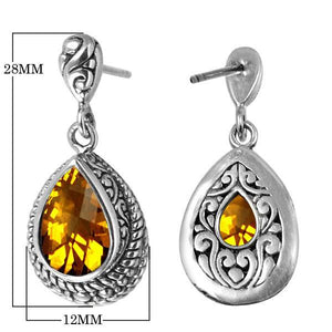 Sterling Silver Citrine Quartz Teardrop Earrings