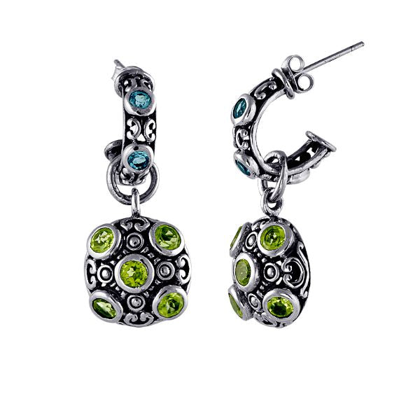 AE-6049-CO1 Sterling Silver Earring With Blue Topaz, Peridot Jewelry Bali Designs Inc 