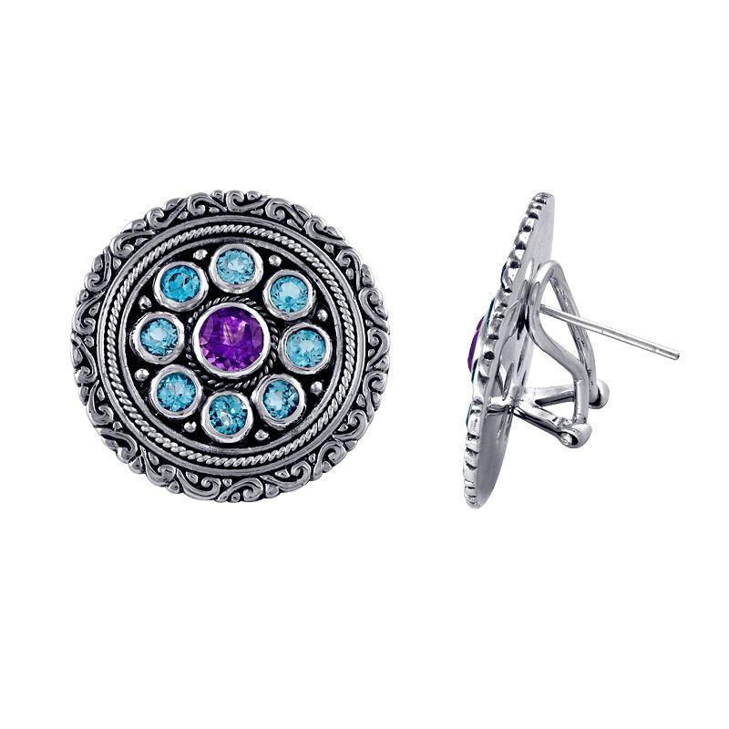 AE-6051-CO1 Sterling Silver Earring With Amethyst, Blue Topaz Jewelry Bali Designs Inc 