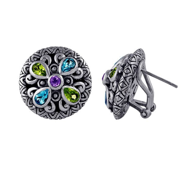 AE-6052-CO1 Sterling Silver Earring With Amethyst, Blue Topaz, Peridot Jewelry Bali Designs Inc 
